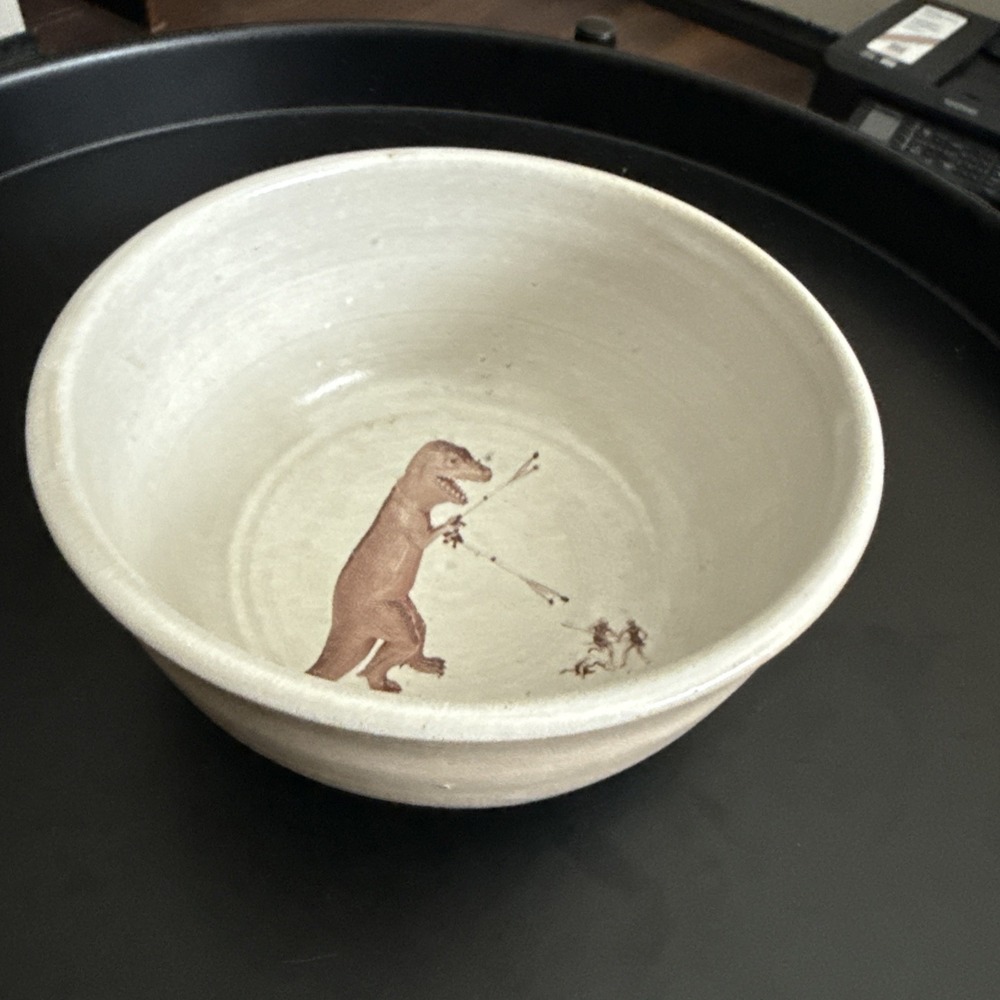 Handmade Studio Pottery Bowl Dinosaur T-Rex Cavemen‎ Hunters Skull Maker's Mark